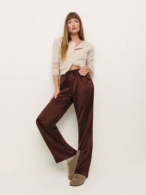 REFORMATION Olina Silk Pant in mahogany Size xs